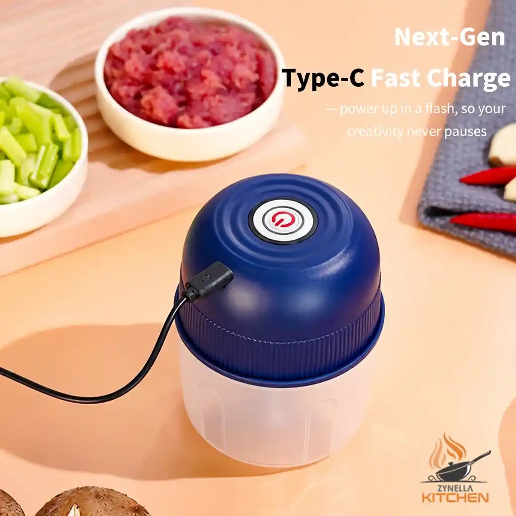Zynella USB Mini Electric Food Chopper – 260ML 3-Blade Portable Grinder