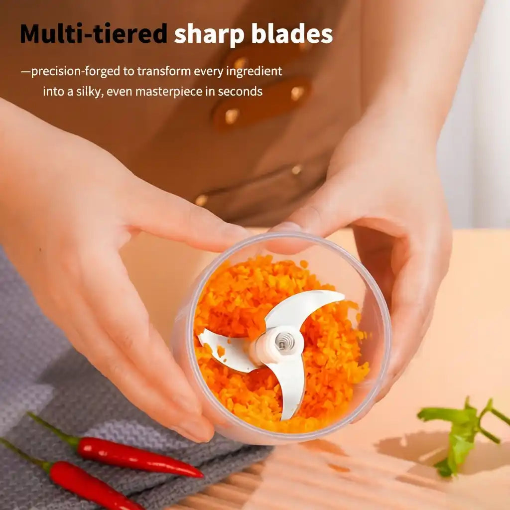 Zynella USB Mini Electric Food Chopper – 260ML 3-Blade Portable Grinder