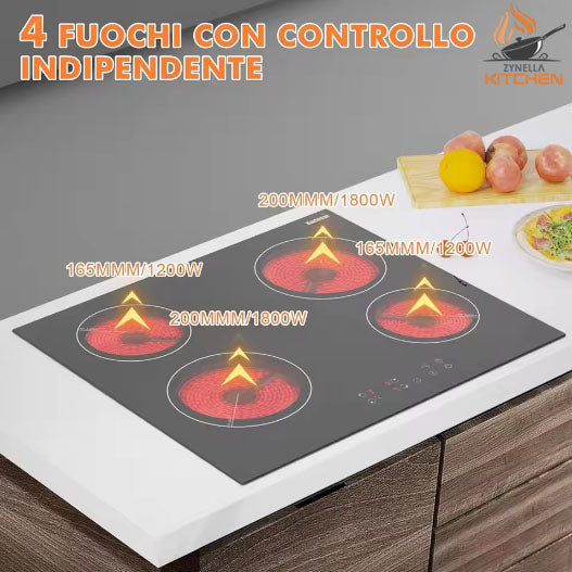 Zynella 60cm 4-Zone Ceramic Cooktop with Touch Control & Safety Timer