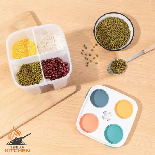 Zynella Kitchen Cereal Storage Box – 4-Grid Airtight Food Container