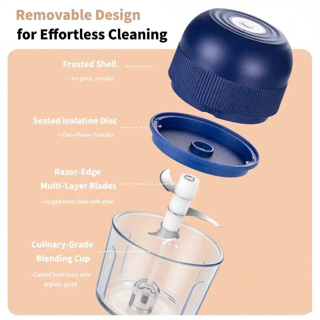 Zynella USB Mini Electric Food Chopper – 260ML 3-Blade Portable Grinder