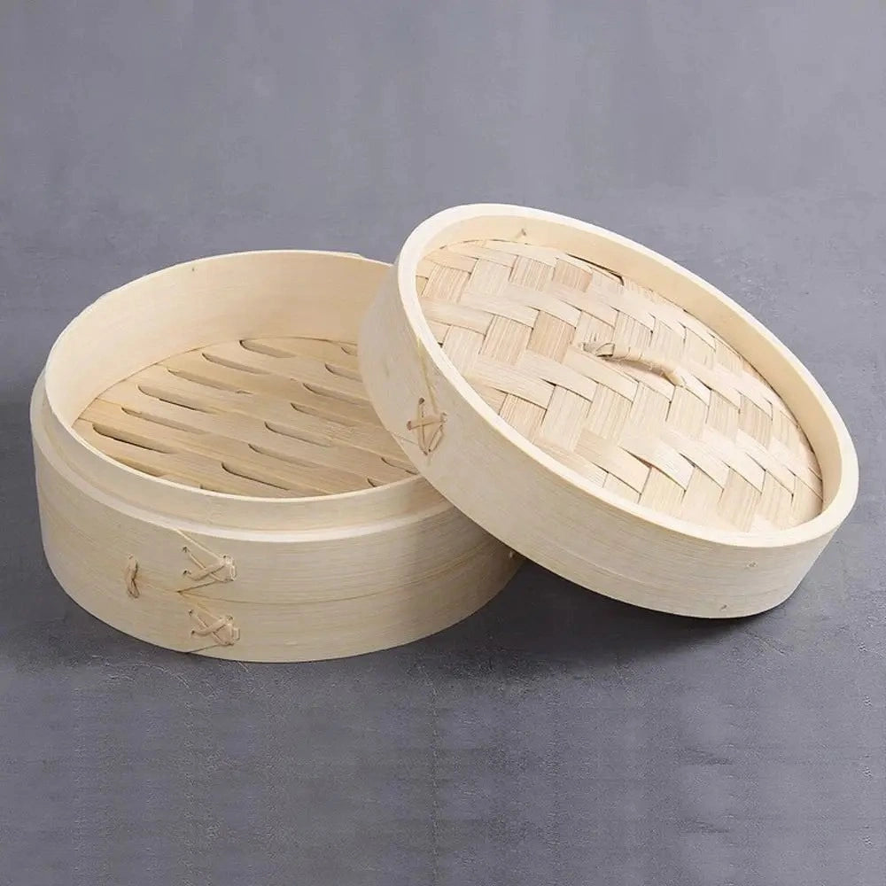 Zynella Bamboo Steamer Basket with Lid – Traditional Chinese Dumpling & Bao Bun Steamer