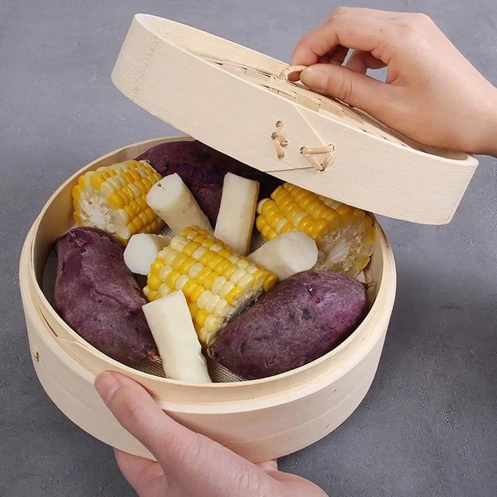 Zynella Bamboo Steamer Basket with Lid – Traditional Chinese Dumpling & Bao Bun Steamer