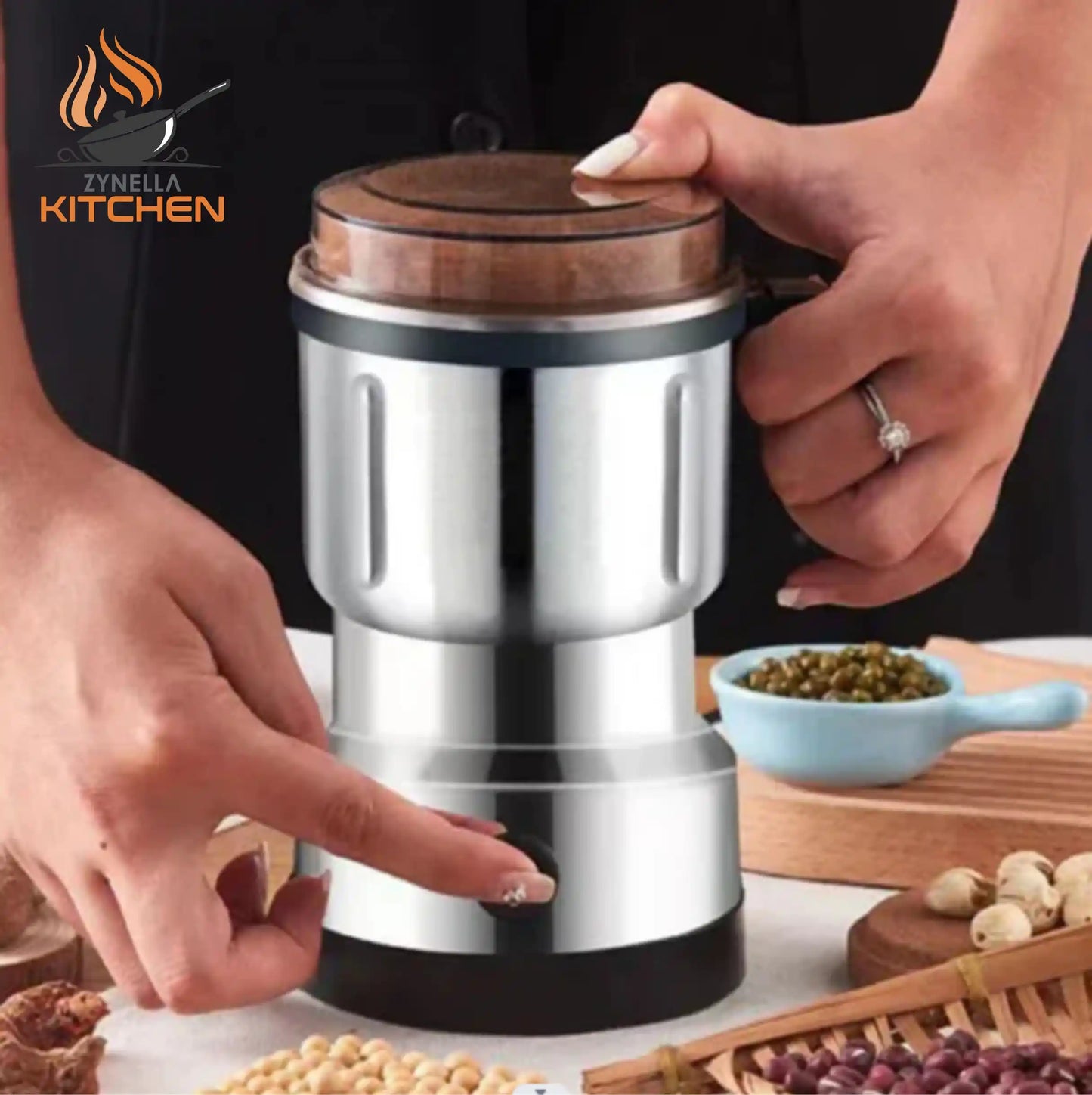 Zynella 300W Stainless Steel Coffee & Spice Grinder – 220V