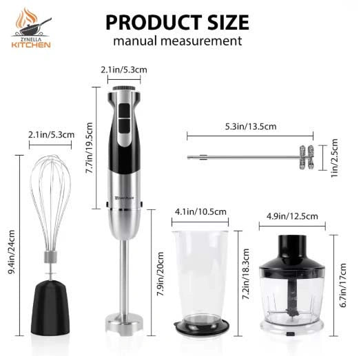 Zynella 4-in-1 Hand Blender Set – Multi-Speed Immersion Blender