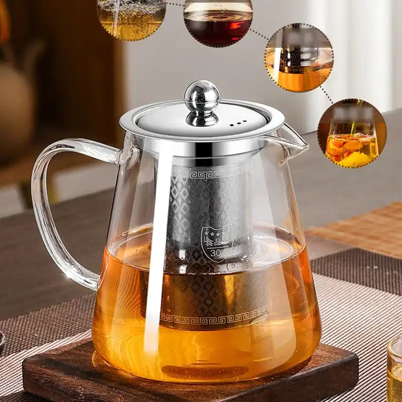 Zynella High Borosilicate Glass Teapot with Stainless Steel Infuser