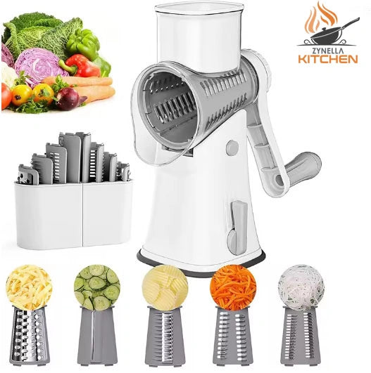 5-in-1 Rotary Cheese Grater & Vegetable Slicer – Mandoline, Julienne, Waffle Cutter & Nut Chopper