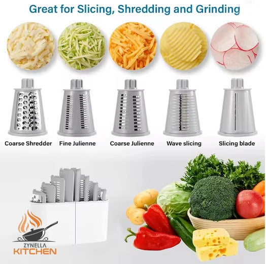 5-in-1 Rotary Cheese Grater & Vegetable Slicer – Mandoline, Julienne, Waffle Cutter & Nut Chopper