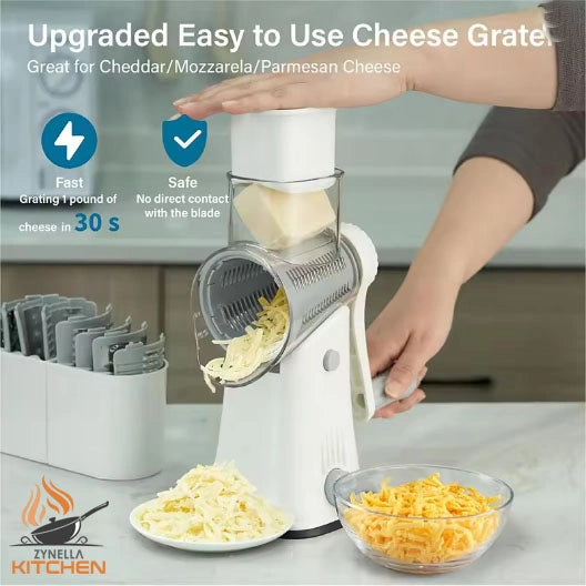 5-in-1 Rotary Cheese Grater & Vegetable Slicer – Mandoline, Julienne, Waffle Cutter & Nut Chopper