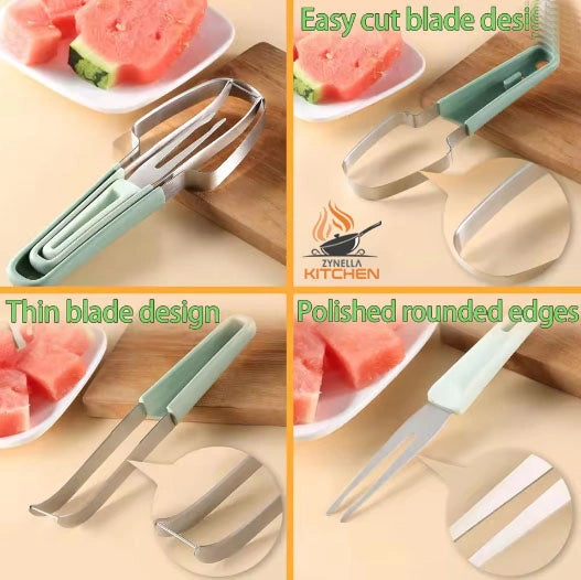 3-in-1 Watermelon Fork Slicer Cutter – Stainless Steel Fruit Cutting Tool