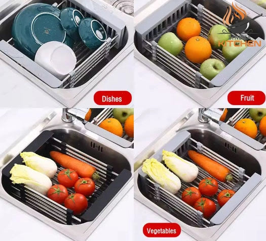 Adjustable Stainless Steel Sink Drain Rack – Retractable Fruit & Vegetable Basket