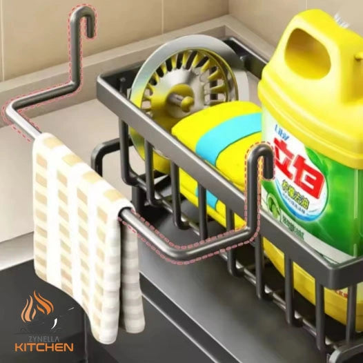Multifunctional Plastic Kitchen Sink Storage & Drainage Shelf – No-Punch Adhesive Spice Rack with Hooks