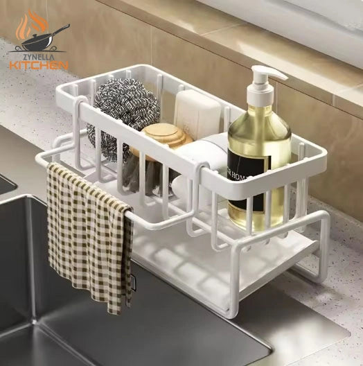Multifunctional Plastic Kitchen Sink Storage & Drainage Shelf – No-Punch Adhesive Spice Rack with Hooks