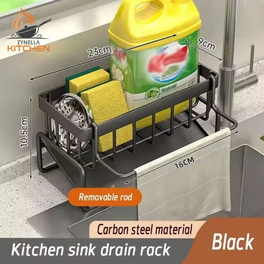 Multifunctional Plastic Kitchen Sink Storage & Drainage Shelf – No-Punch Adhesive Spice Rack with Hooks