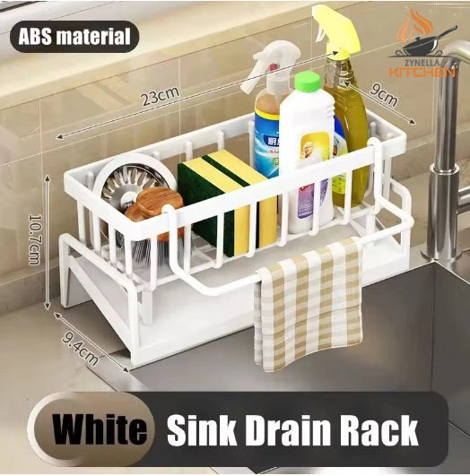 Multifunctional Plastic Kitchen Sink Storage & Drainage Shelf – No-Punch Adhesive Spice Rack with Hooks