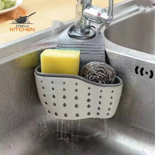 Sink Draining Hanging Basket – Adjustable Rubber Sink Bag, Soap & Sponge Holder for Kitchen & Bathroom