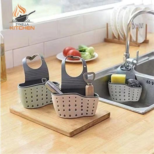 Sink Draining Hanging Basket – Adjustable Rubber Sink Bag, Soap & Sponge Holder for Kitchen & Bathroom
