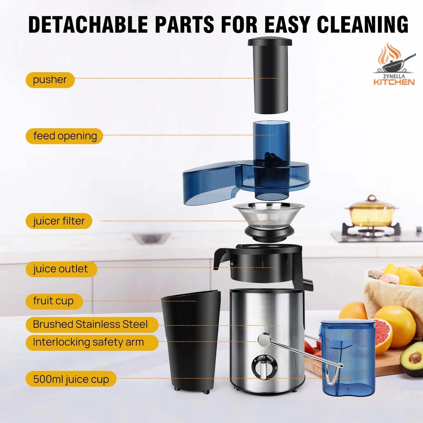 Zynella 1000W Professional Fruits & Vegetables Juicer