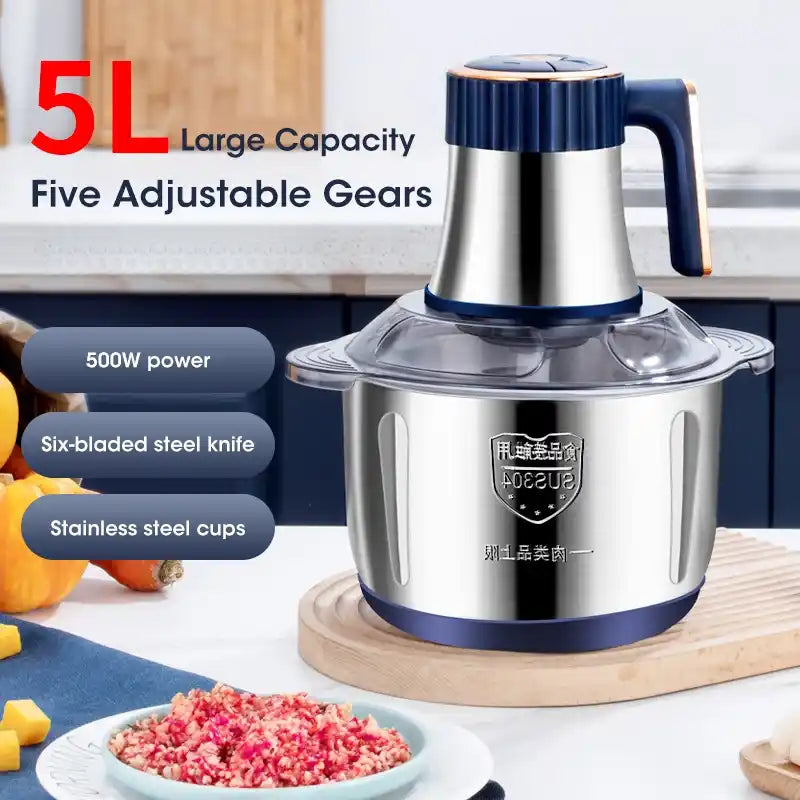 Zynella 5L Electric Meat Grinder – 500W Stainless Steel