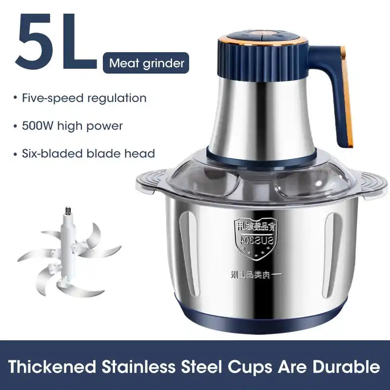 Zynella 5L Electric Meat Grinder – 500W Stainless Steel