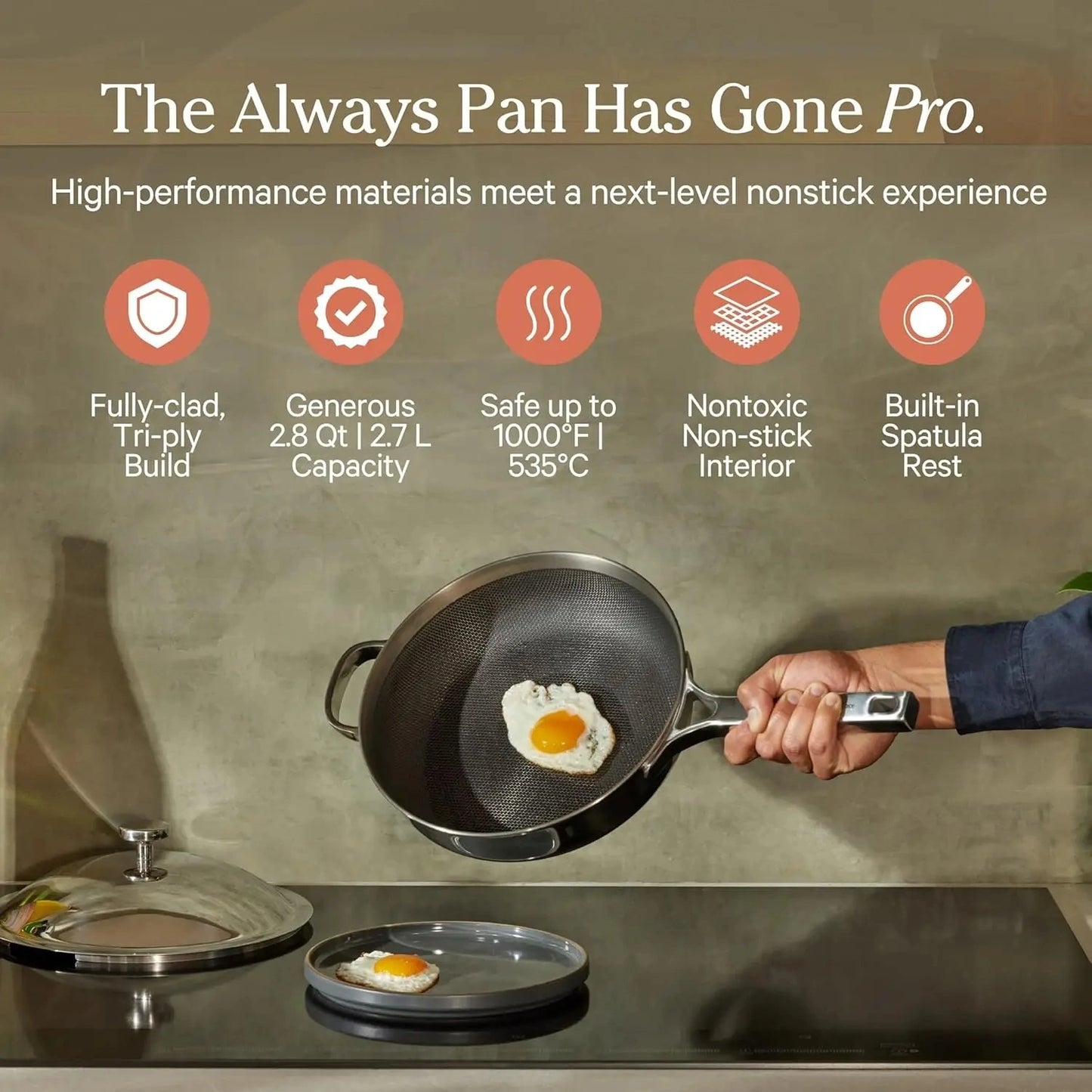 Titanium Sempre Pan Pro 10.6" Nonstick Skillet – PFAS-Free with Spatula