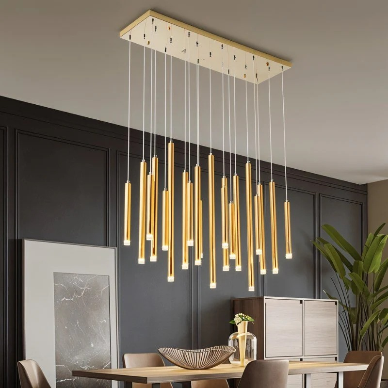 Zynella Linear LED Chandelier – Modern Gold Dining Room Ceiling Light