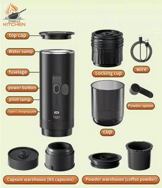 Zynella 3-in-1 Wireless Portable Espresso Machine