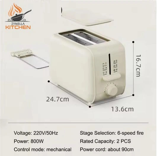 Zynella 2-Slice Electric Timed Toaster – Automatic Pop-Up 800W