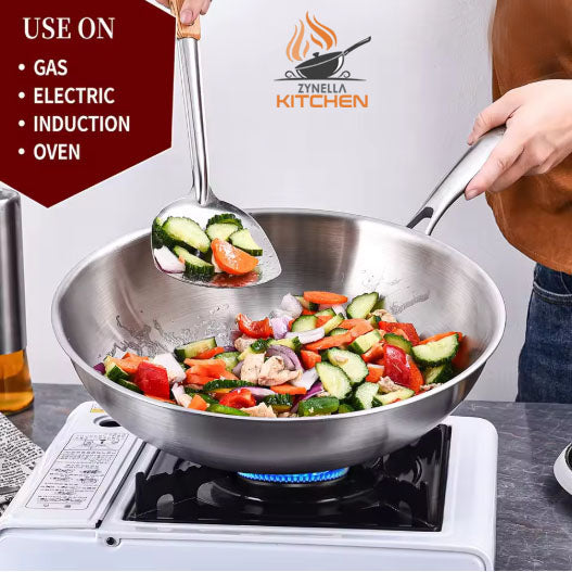 Zynella Tri-Ply Stainless Steel Wok Pan
