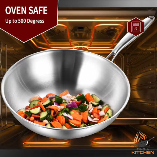 Zynella Tri-Ply Stainless Steel Wok Pan