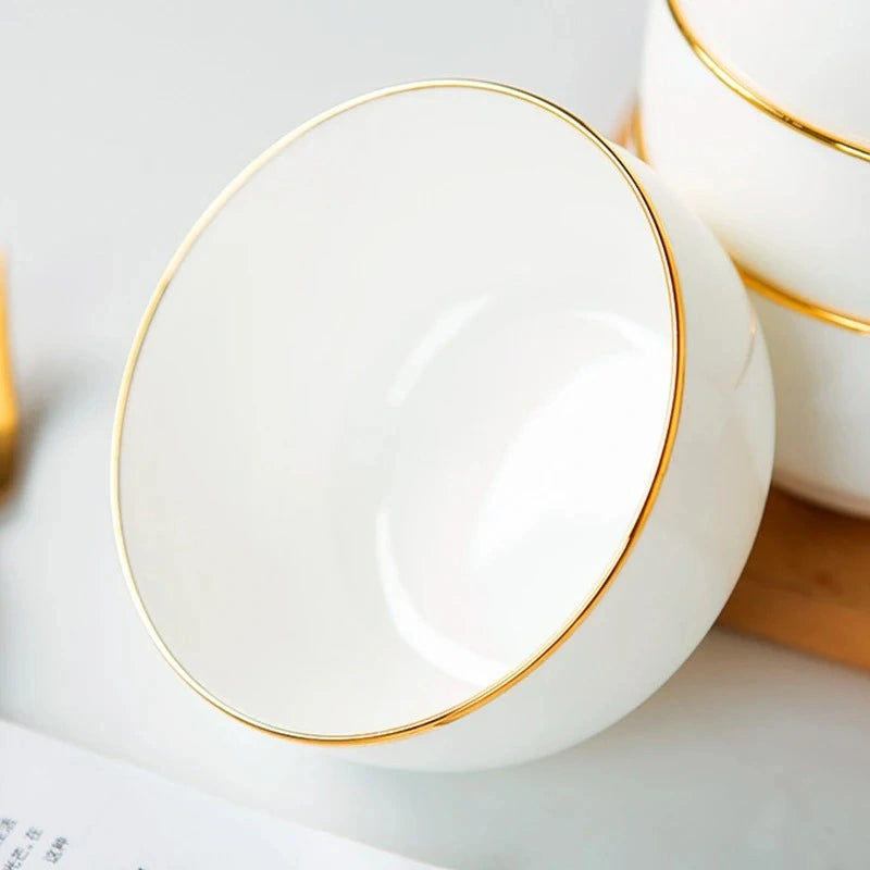 Zynella Set of 4 Bone China Porcelain Pasta Bowls with Gold Rim