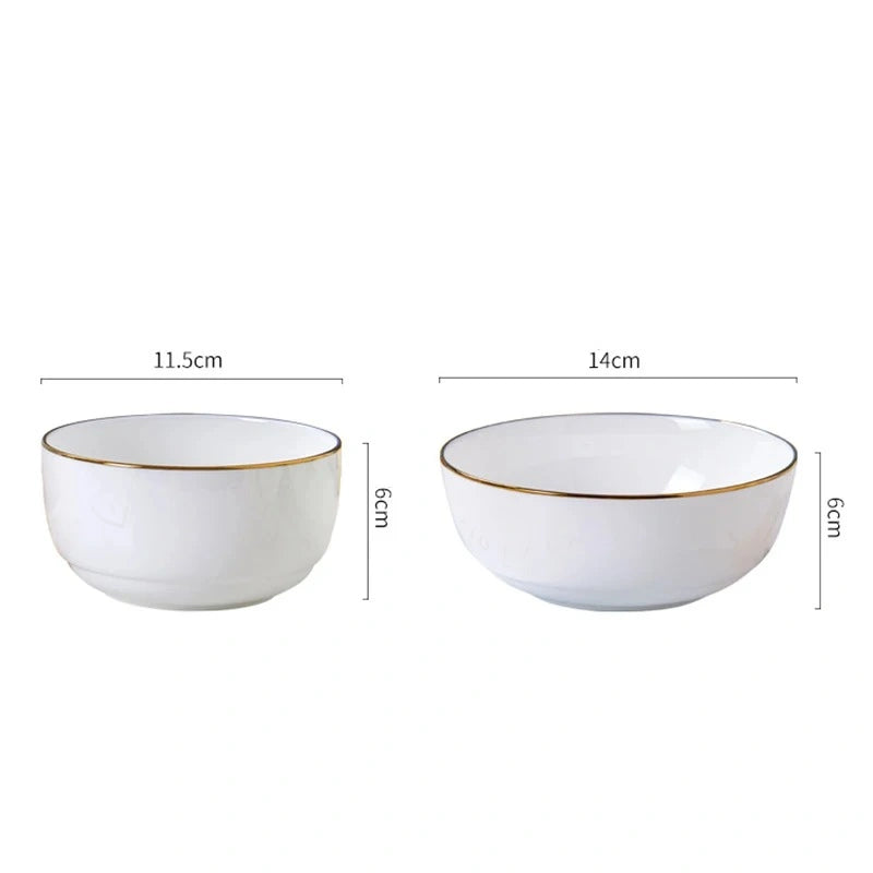 Zynella Set of 4 Bone China Porcelain Pasta Bowls with Gold Rim
