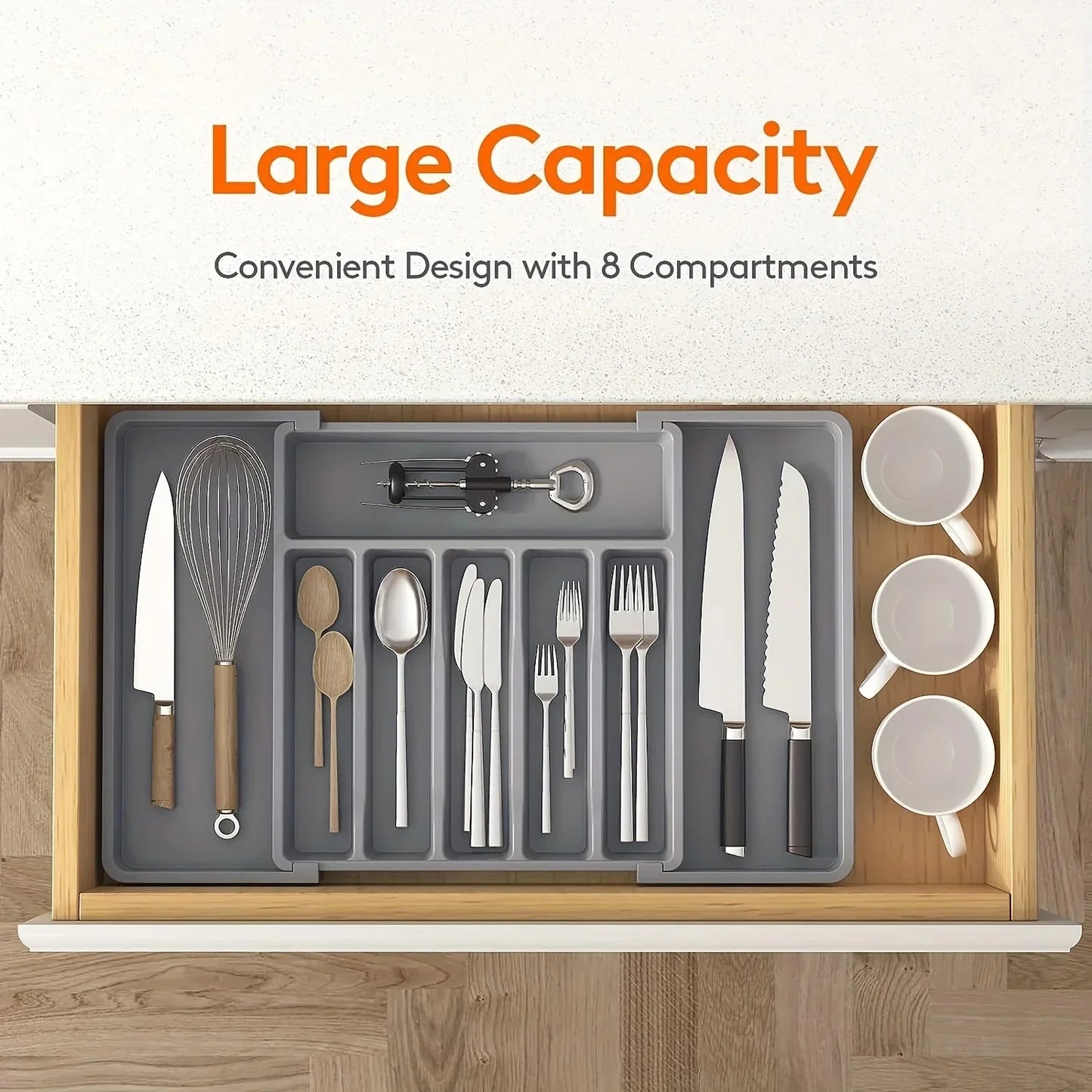 Zynella Kitchen Expandable Drawer Organizer – Adjustable Cutlery Tray