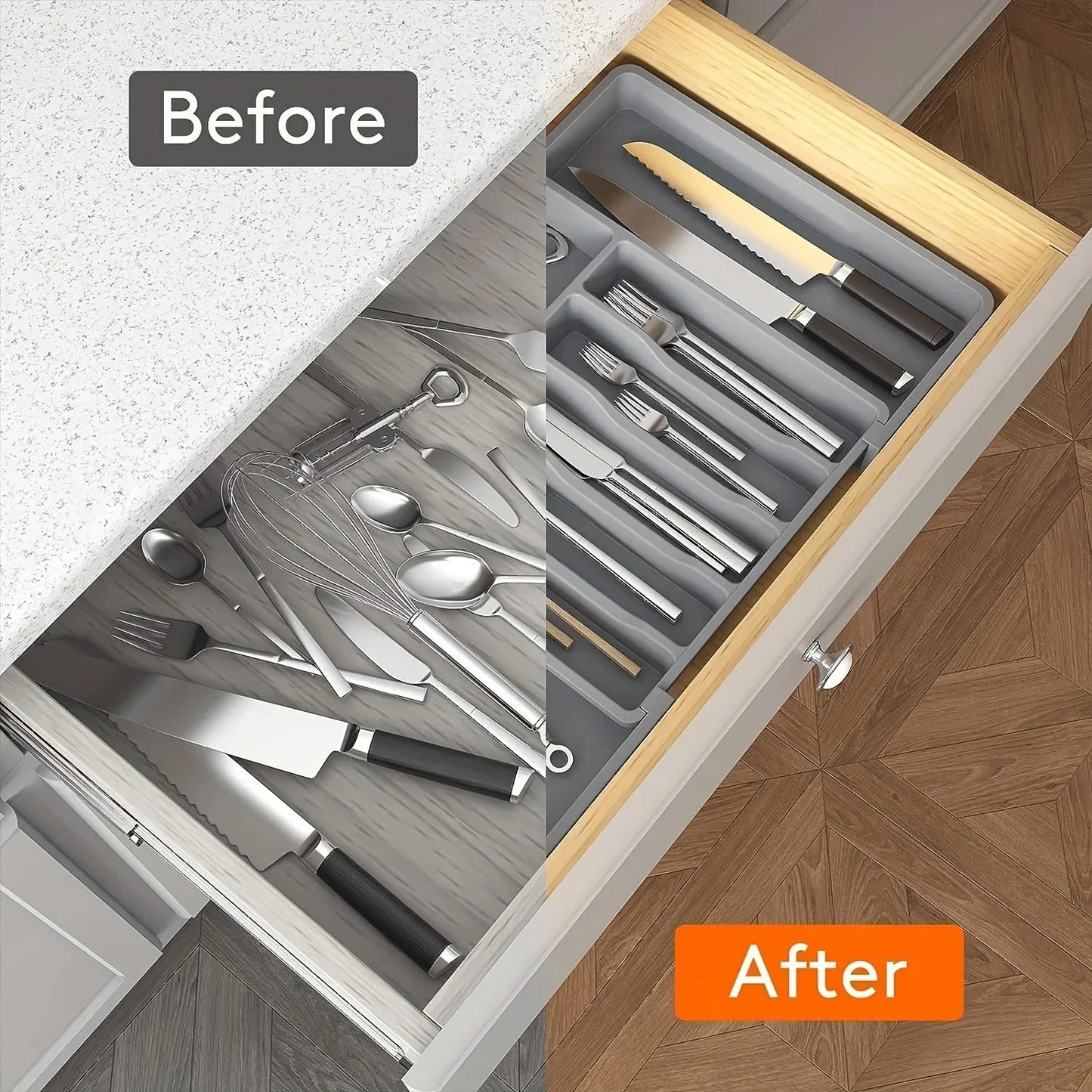 Zynella Kitchen Expandable Drawer Organizer – Adjustable Cutlery Tray