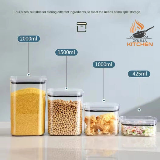 Zynella 4-Piece Sealed Jar Set – Large Capacity Airtight Storage
