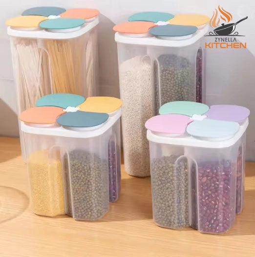 Zynella Kitchen Cereal Storage Box – 4-Grid Airtight Food Container