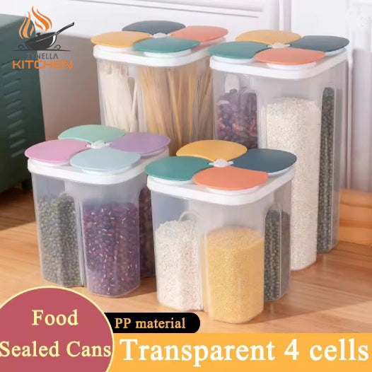 Zynella Kitchen Cereal Storage Box – 4-Grid Airtight Food Container