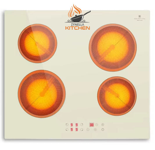 Zynella 60cm 4-Zone Ceramic Hob, Touch Slider Control, 6000W, Built-in, Safety Lock, Hardwired