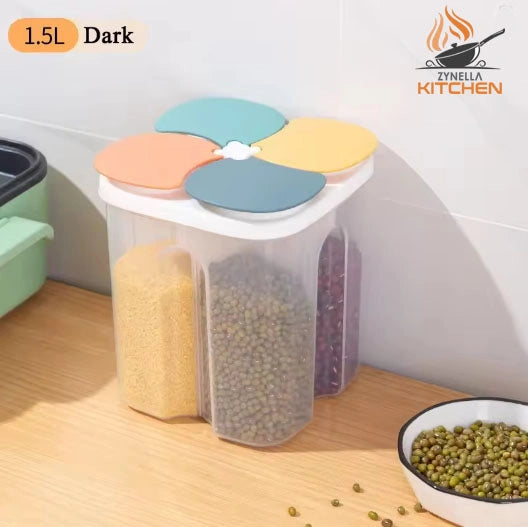Zynella Kitchen Cereal Storage Box – 4-Grid Airtight Food Container