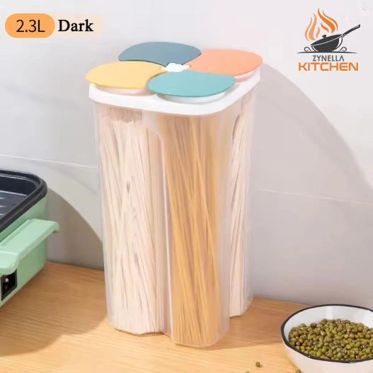 Zynella Kitchen Cereal Storage Box – 4-Grid Airtight Food Container