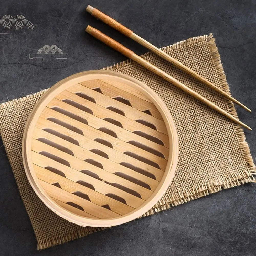 Zynella Bamboo Steamer Basket with Lid – Traditional Chinese Dumpling & Bao Bun Steamer