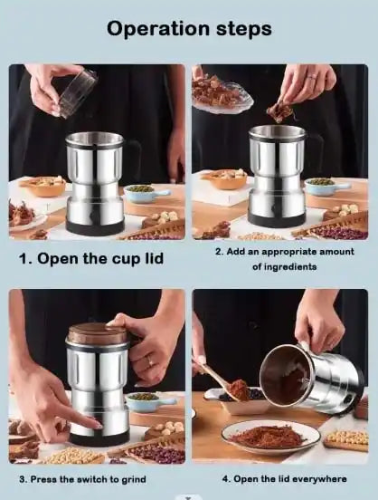 Zynella 300W Stainless Steel Coffee & Spice Grinder – 220V