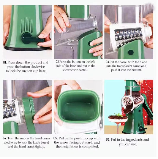 5-in-1 Rotary Cheese Grater & Vegetable Slicer – Mandoline, Julienne, Waffle Cutter & Nut Chopper