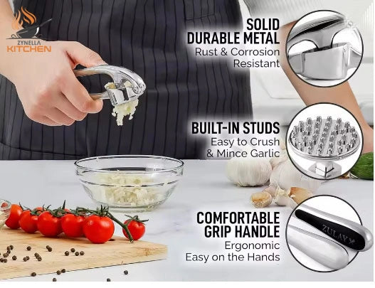 Premium Kitchen Garlic Press Set – Rustproof & Dishwasher Safe Professional Garlic Mincer