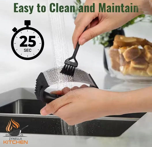 Stainless Steel Garlic Press Rocker – Easy-Squeeze Mincer with Peeler & Cleaning Brush