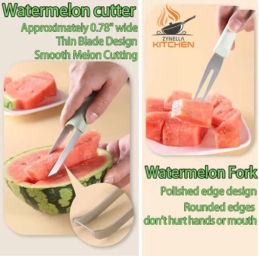 3-in-1 Watermelon Fork Slicer Cutter – Stainless Steel Fruit Cutting Tool