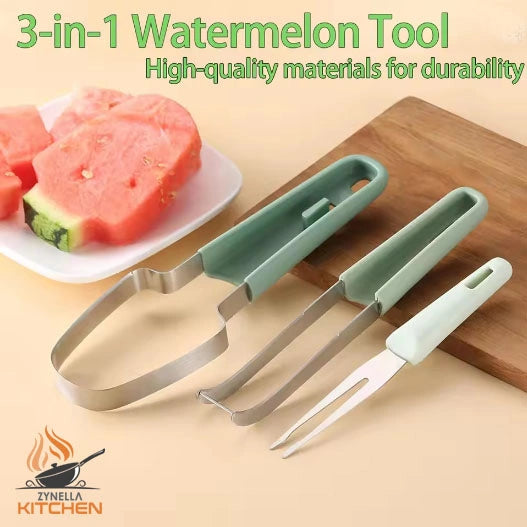 3-in-1 Watermelon Fork Slicer Cutter – Stainless Steel Fruit Cutting Tool