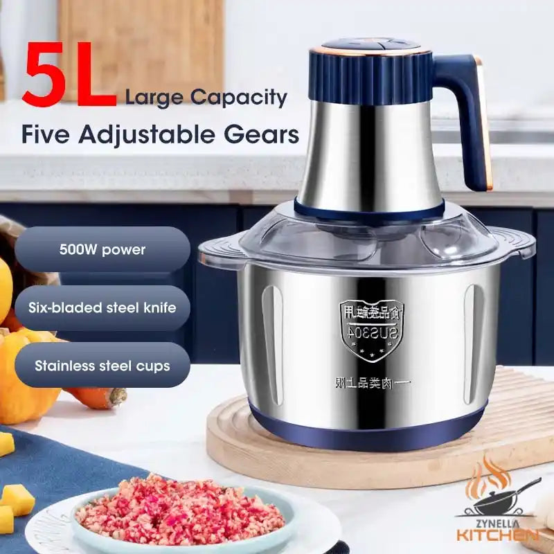 Zynella 5L Electric Meat Grinder – 500W Stainless Steel