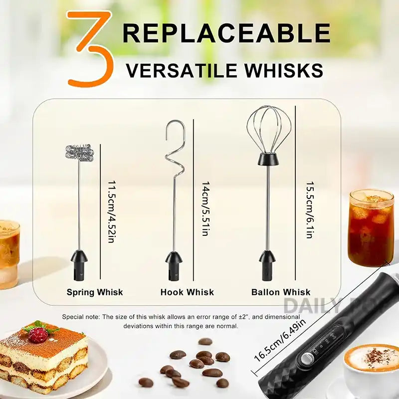 Zynella 3-in-1 Electric Handheld Milk Frother with Stand