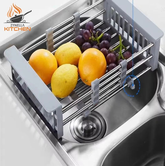 Adjustable Stainless Steel Sink Drain Rack – Retractable Fruit & Vegetable Basket